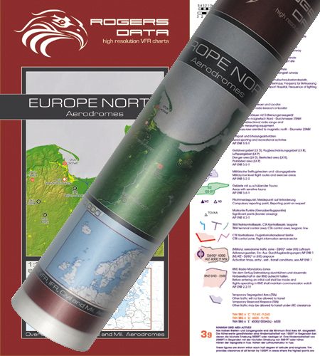 Flugplätze Europas Nord VFR Luftfahrtkarte Wandkarte 2.500k 2020