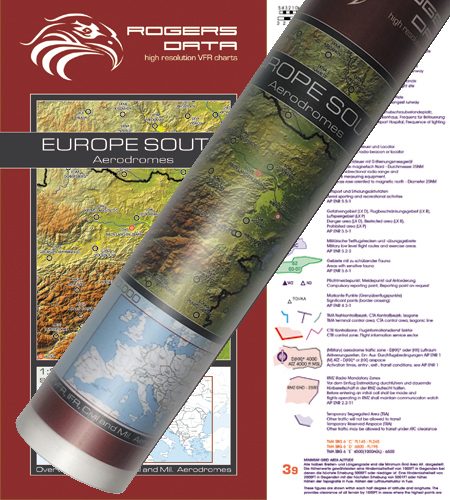 Flugplätze Europas Süd VFR Luftfahrtkarte Wandkarte 2.500k 2020