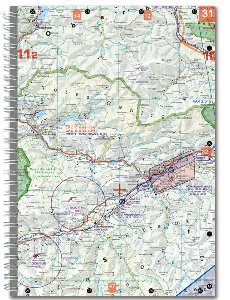 Luftfahrtatlas von Österreich mit einem Luftsportgebiet in 200k