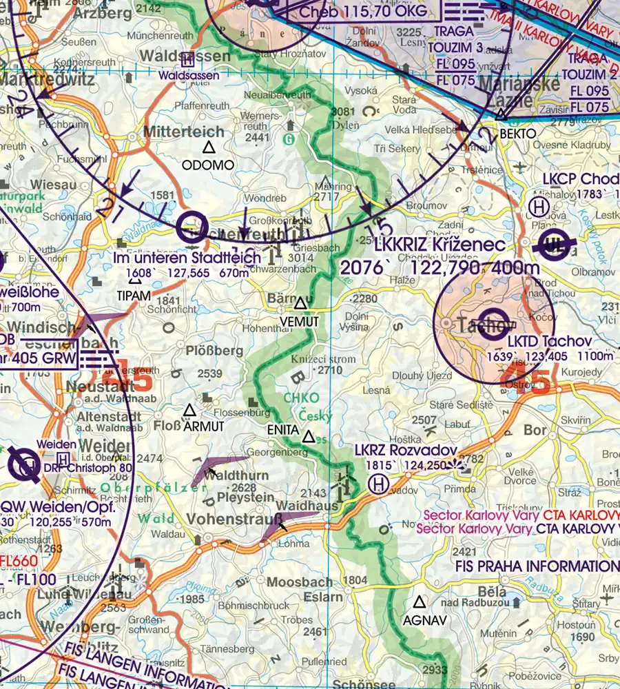 Grenzüberflugspunkte auf der ICAO Karte von Deutschland in 500k