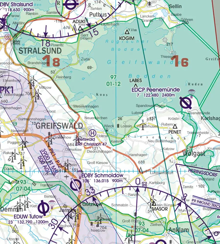 Helikopterlandeplatz auf der VFR Karte von Deutschland in 500k
