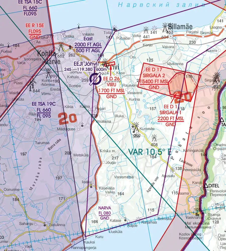 Gefahrengebiet auf der VFR Karte von Estland in 500k