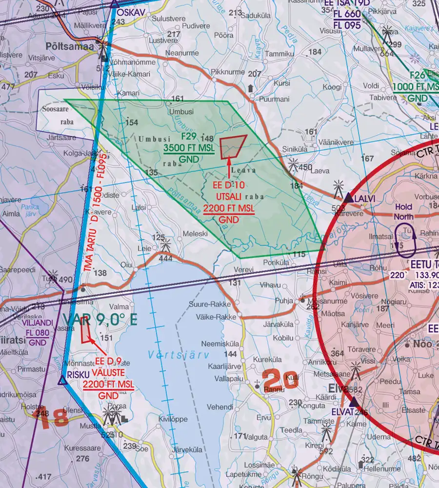Naturschutzgebiet auf der VFR Karte von Estland in 500k