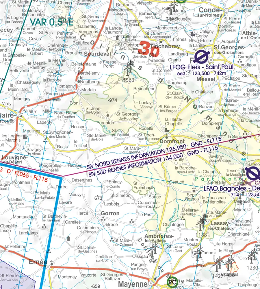 SIV FIS auf der ICAO Karte von Frankreich in 500k