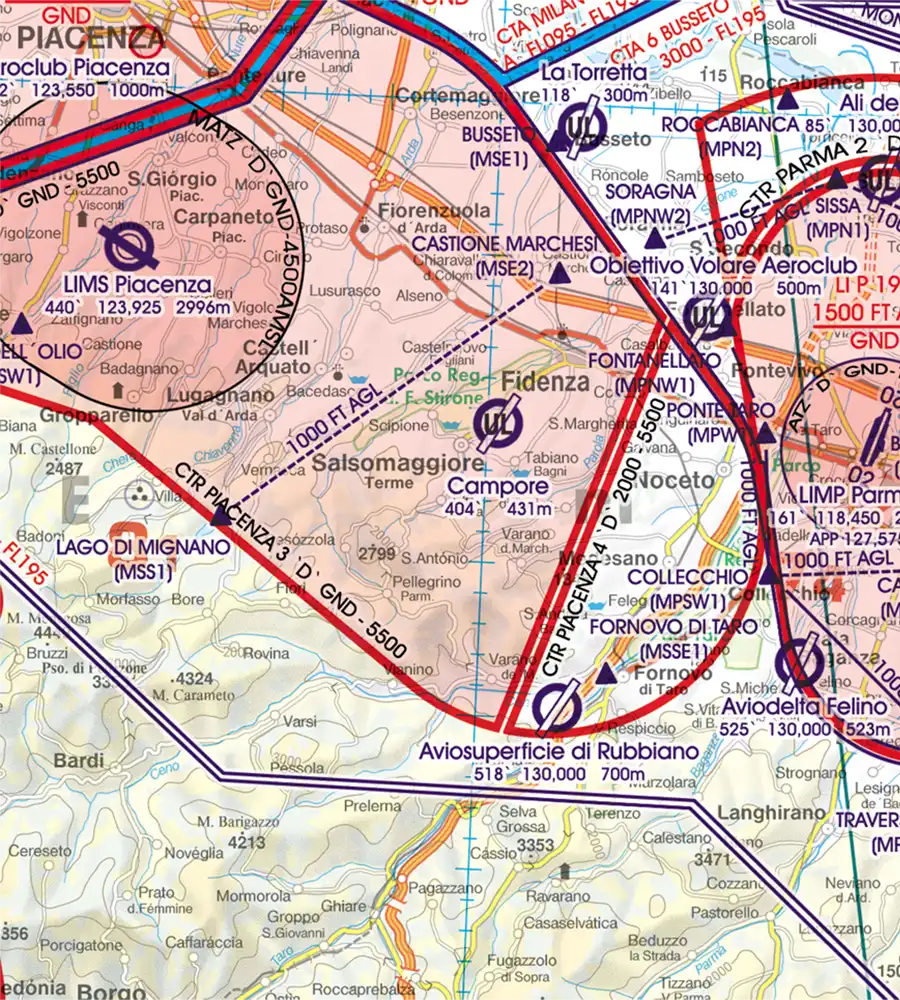 Anflugverfahren auf der VFR Karte von Italien in 500k