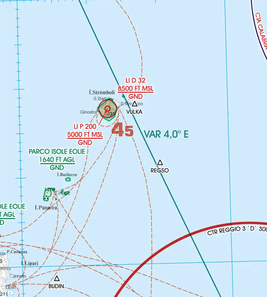 Gefahrengebiet Luftsperrgebiet auf der Sichtflugkarte von Italien in 500k