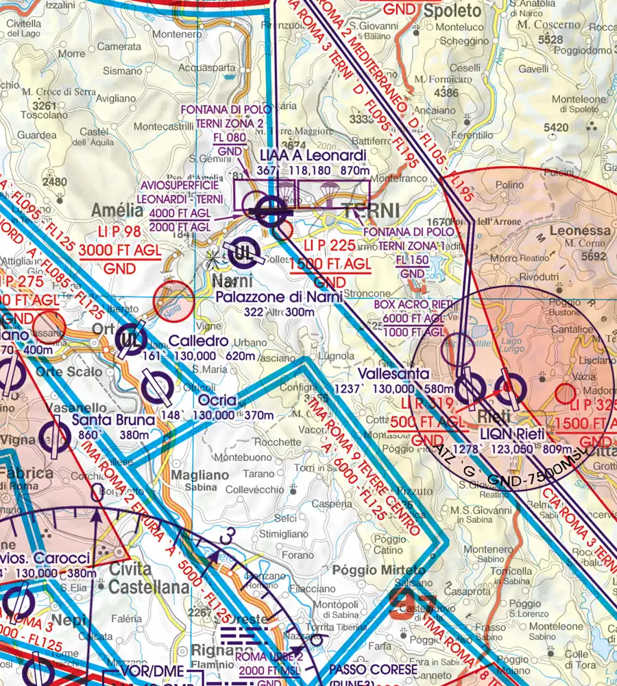 Luftsportgebiet auf der VFR Karte von Italien in 500k