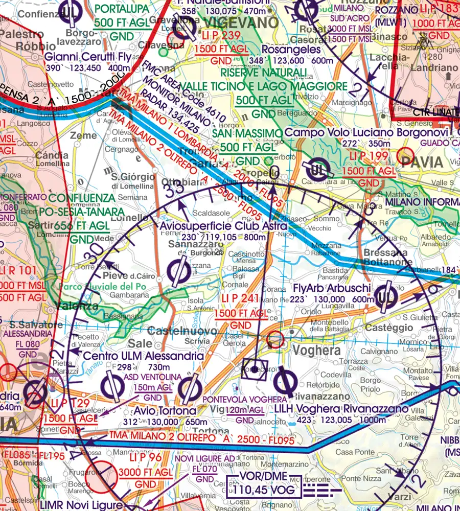 TMA Nahkontrollbezirk auf der VFR Karte von Italien in 500k