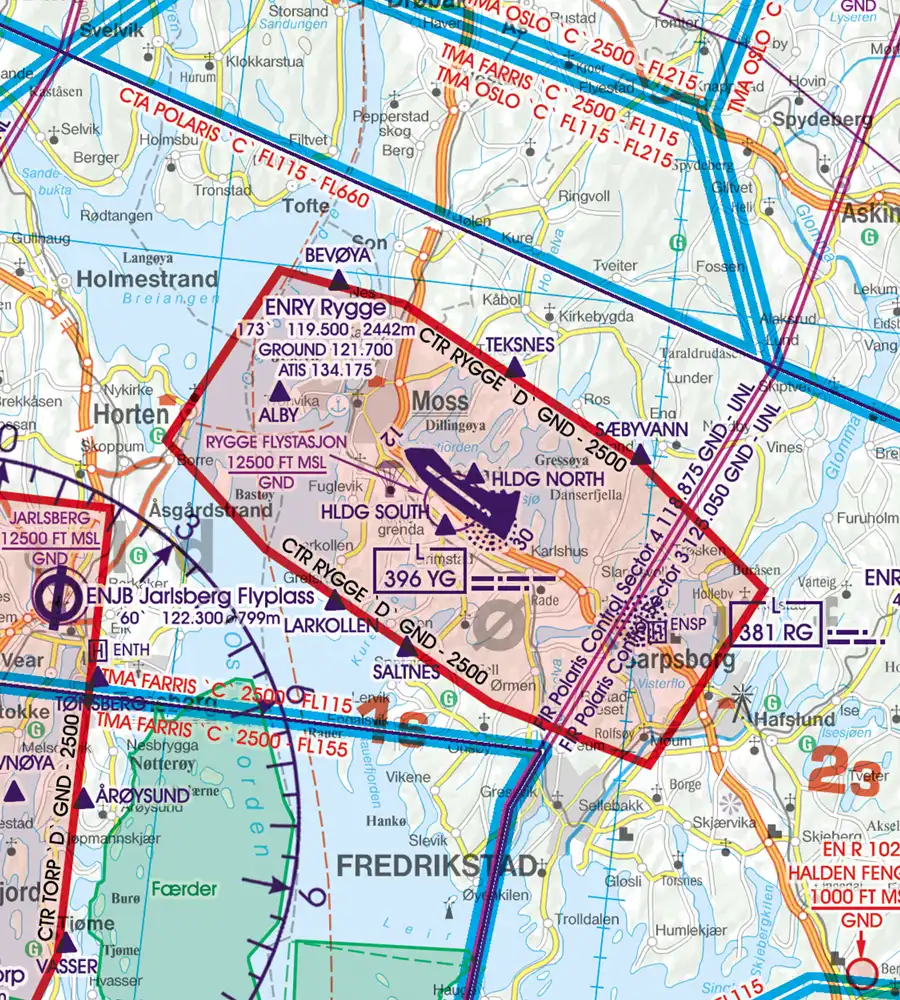CTR Kontrollzone auf der Sichtflugkarte von Norwegen in 500k
