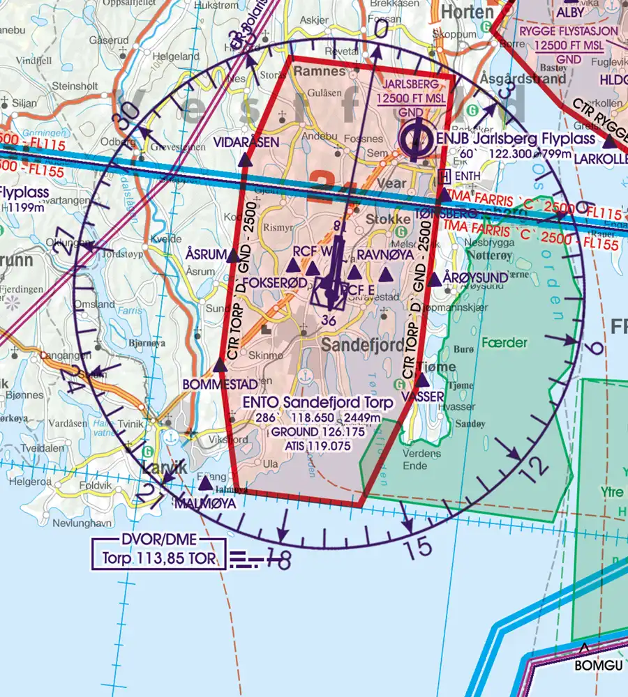 Flughafen auf der VFR ICAO Karte von Norwegen in 500k