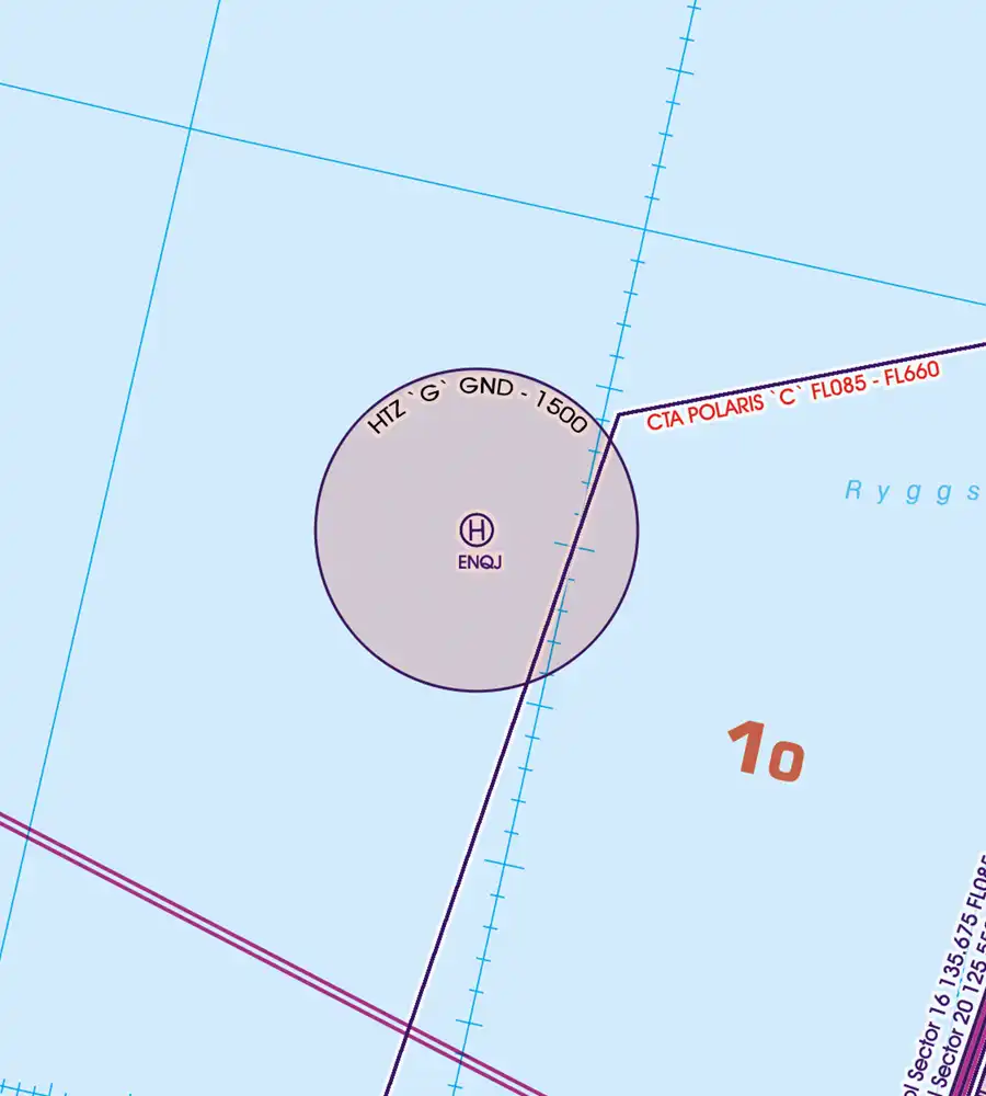 HTZ Helikopter Traffic Zone auf der VFR Karte von Norwegen in 500k