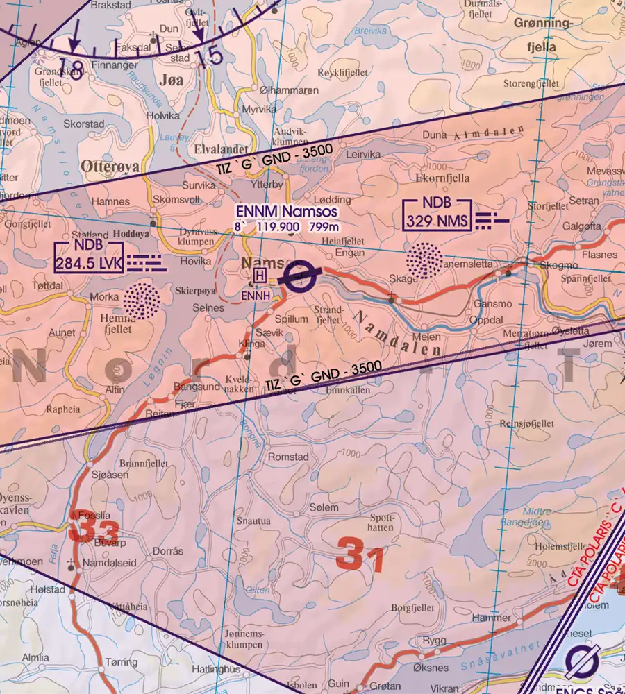 TIZ Traffic Information Zone auf der VFR Karte von Norwegen in 500k