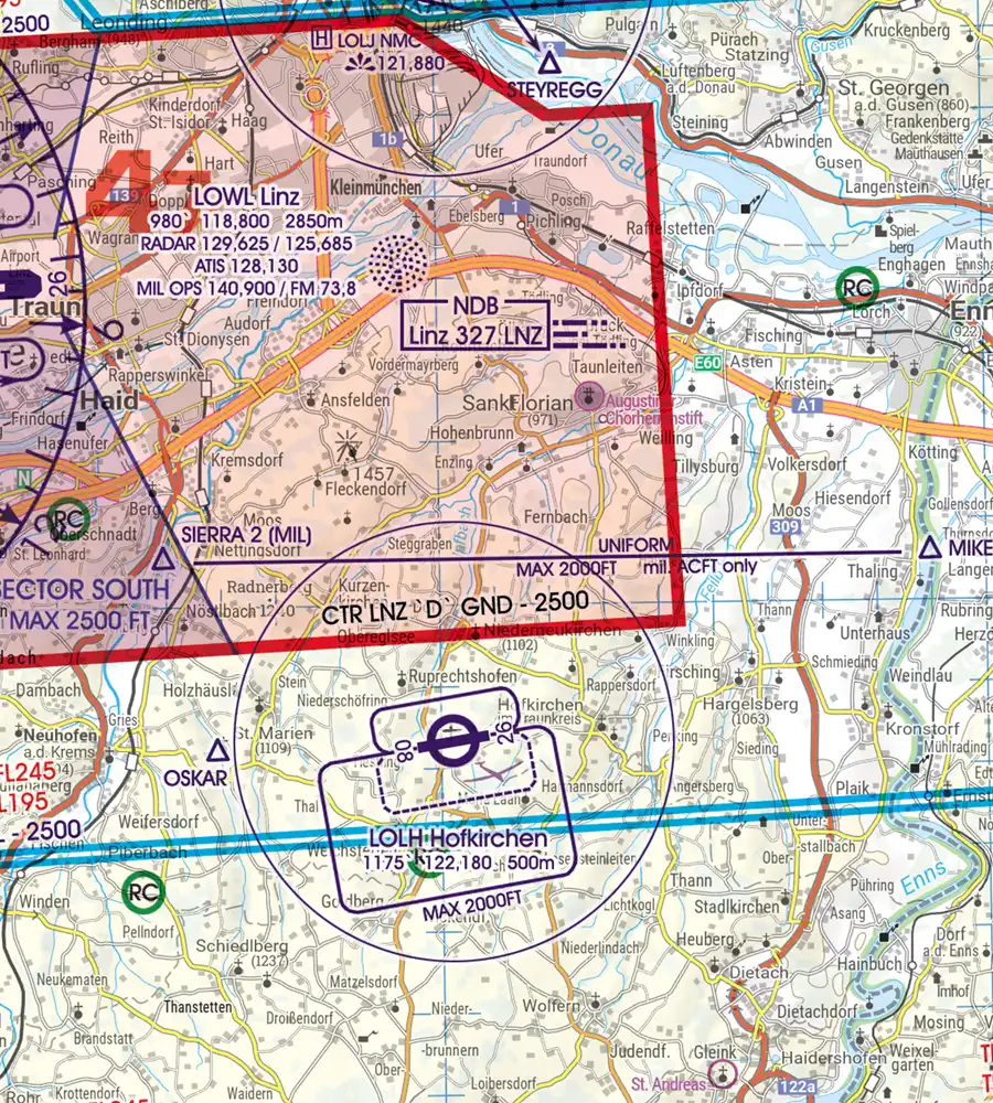 CTR Kontrollzone auf der ICAO Karte von Österreich in 200k