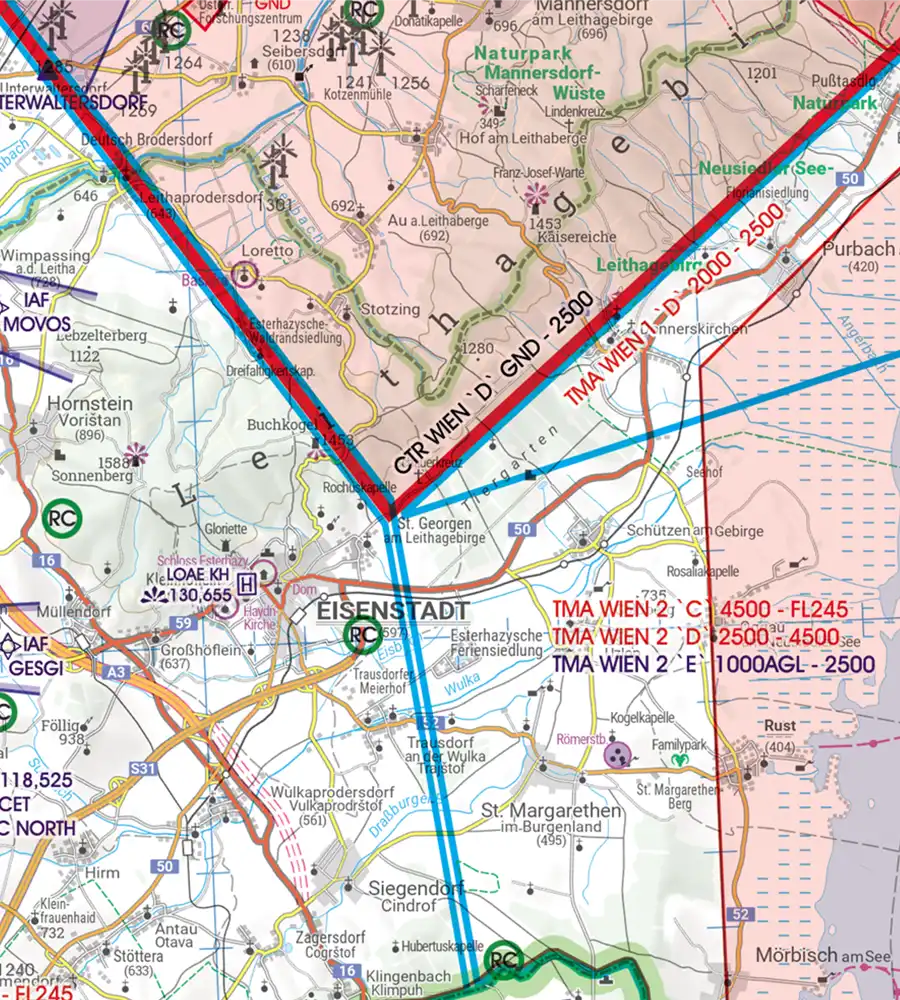 CTR Kontrollzone auf der 200k Sichtflugkarte von Österreich