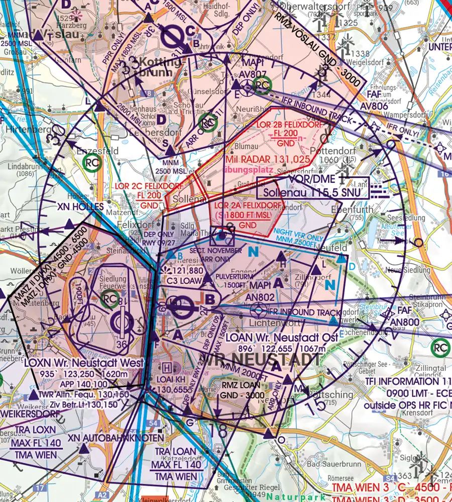Luftsperrgebiet auf der VFR Karte von Österreich in 200k