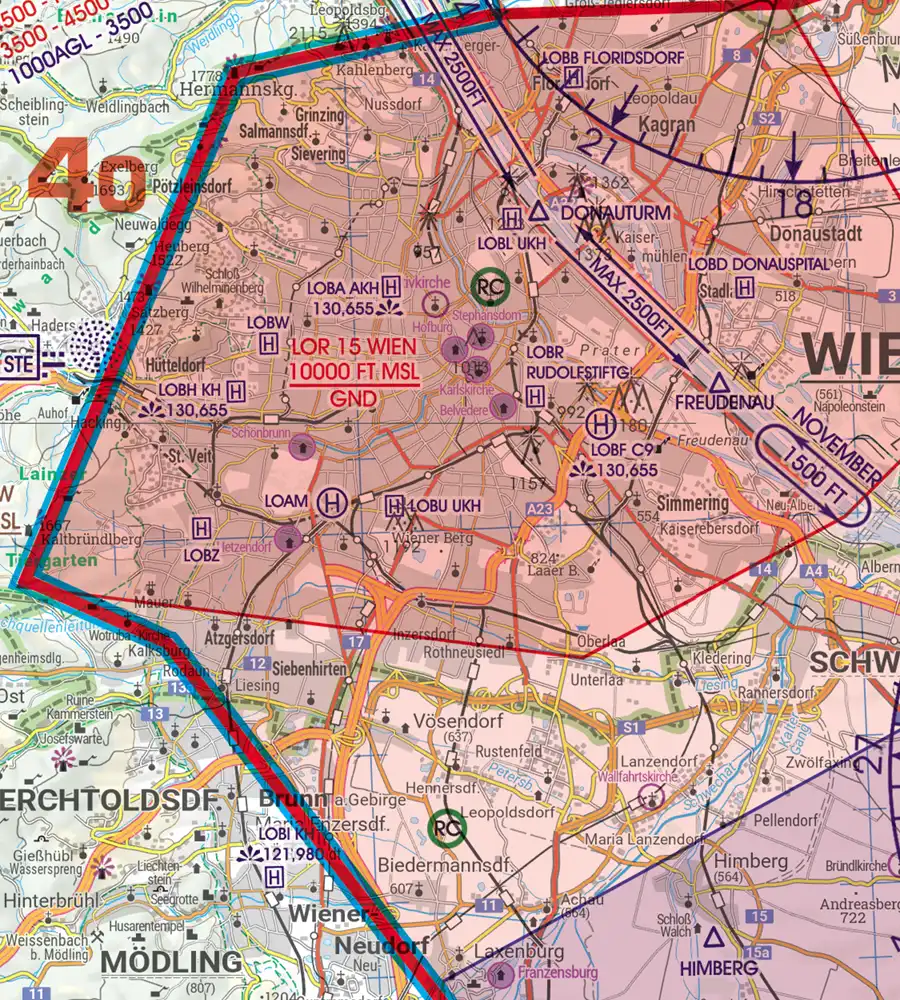 Hubschrauberlandeplatz Krankenhaus auf der Sichtflugkarte von Österreich in 200k