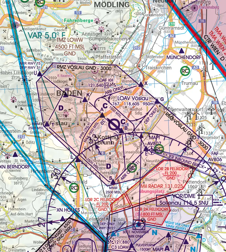 Sichtflugsektor auf der Luftfahrkarte von Österreich in 200k