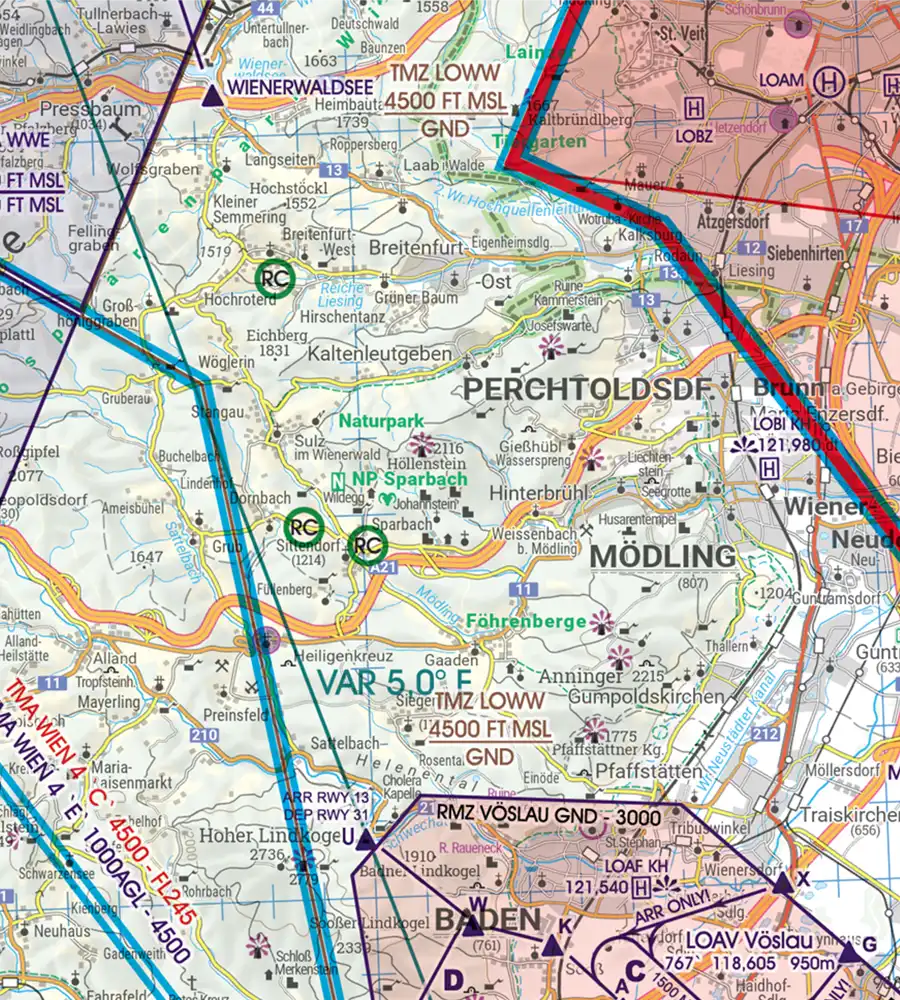 TMZ Transponderpflicht auf der 200k VFR ICAO Karte von Österreich
