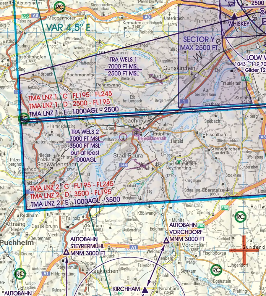 TRA auf der 200k ICAO Sichtflugkarte von Österreich