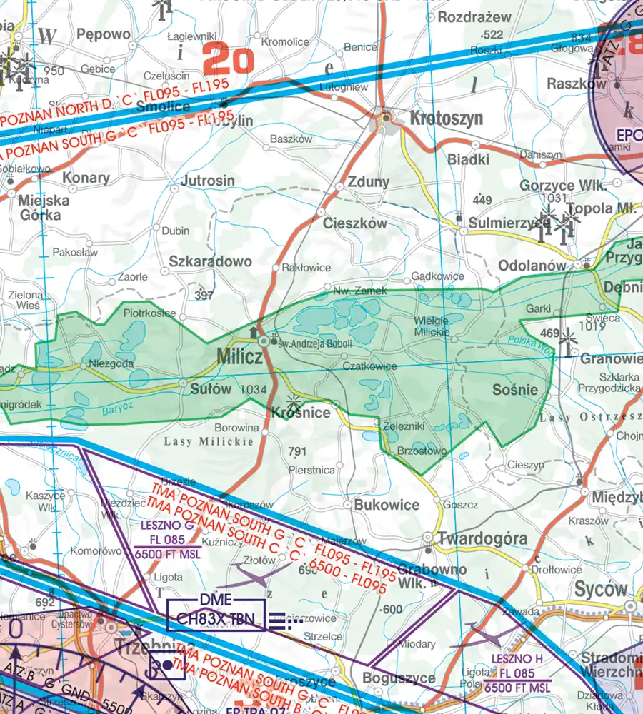 Naturschutzgebiete auf der 500k Sichtflugkarte von Polen