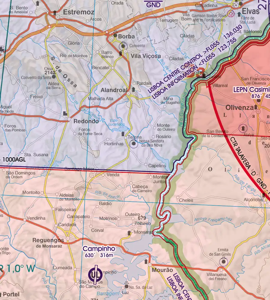 CTR Kontrollzone auf der ICAO Karte von Portugal in 500k