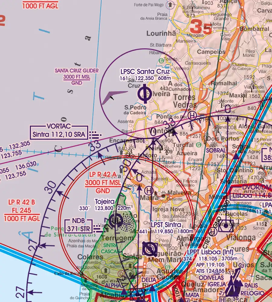 Luftsportgebiet auf der 500k VFR Karte von Portugal
