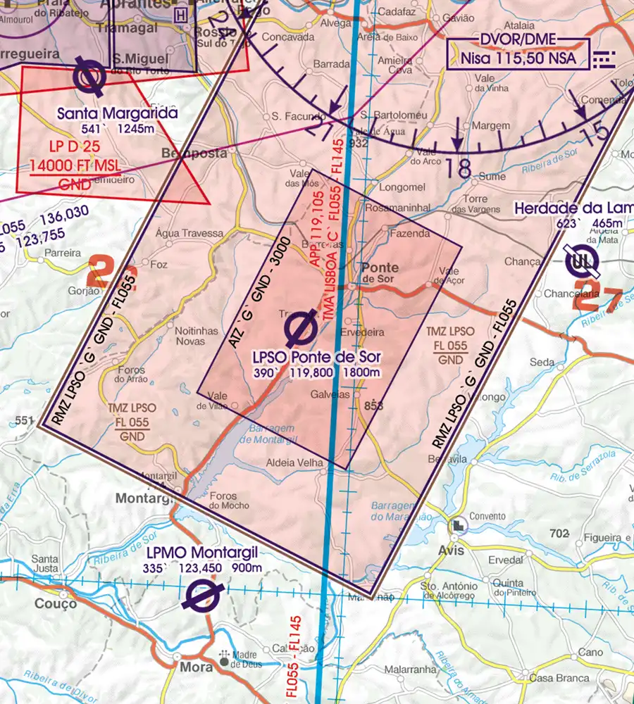 Flugplatz auf der 500k Sichtflugkarte von Portugal