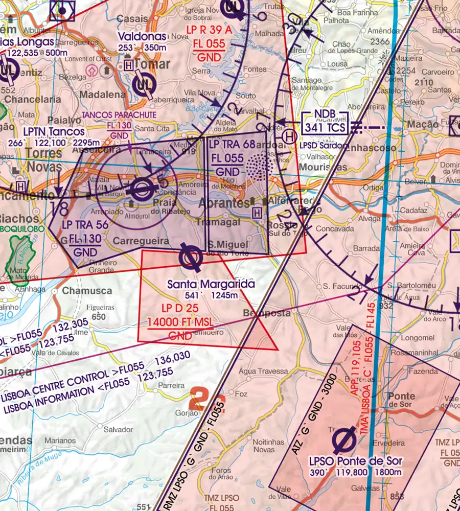 Militärflugplatz auf der ICAO Karte von Portugal in 500k