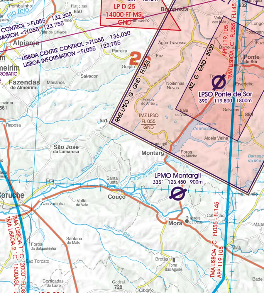 TMZ Transponderpflicht auf der 500k VFR Karte von Portugal