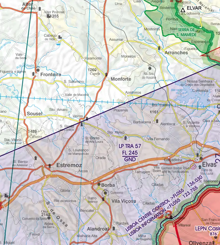 TRA auf der 500k VFR ICAO Karte von Portugal