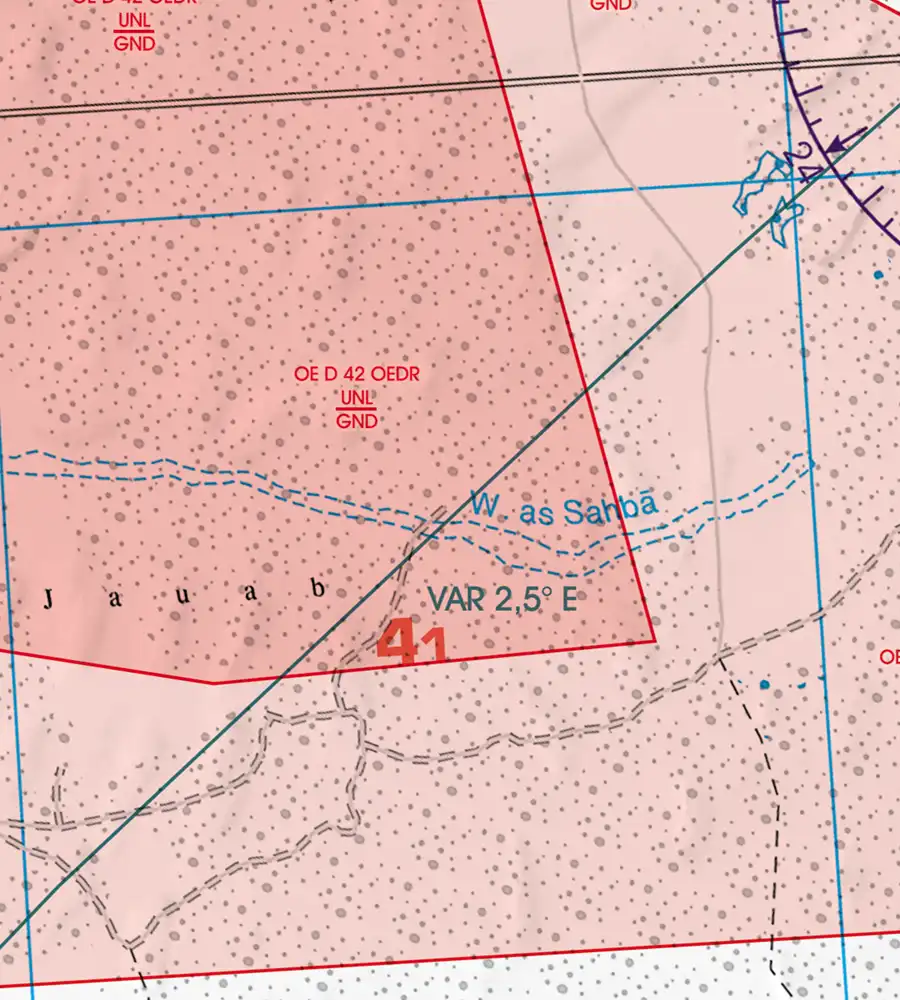 VAR magnetische Variation auf der 500k Sichtflugkarte von Saudi Arabien