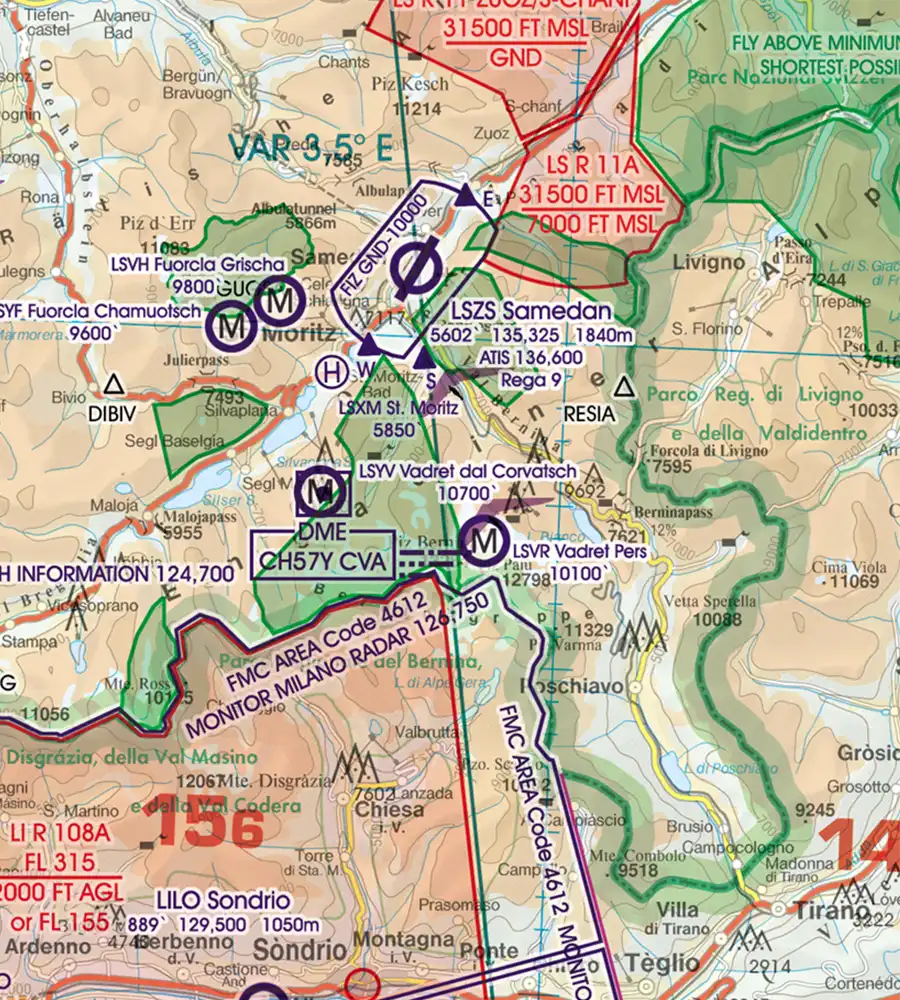 Flugplatzvekehrszone auf der ICAO Karte der Schweiz in 500k