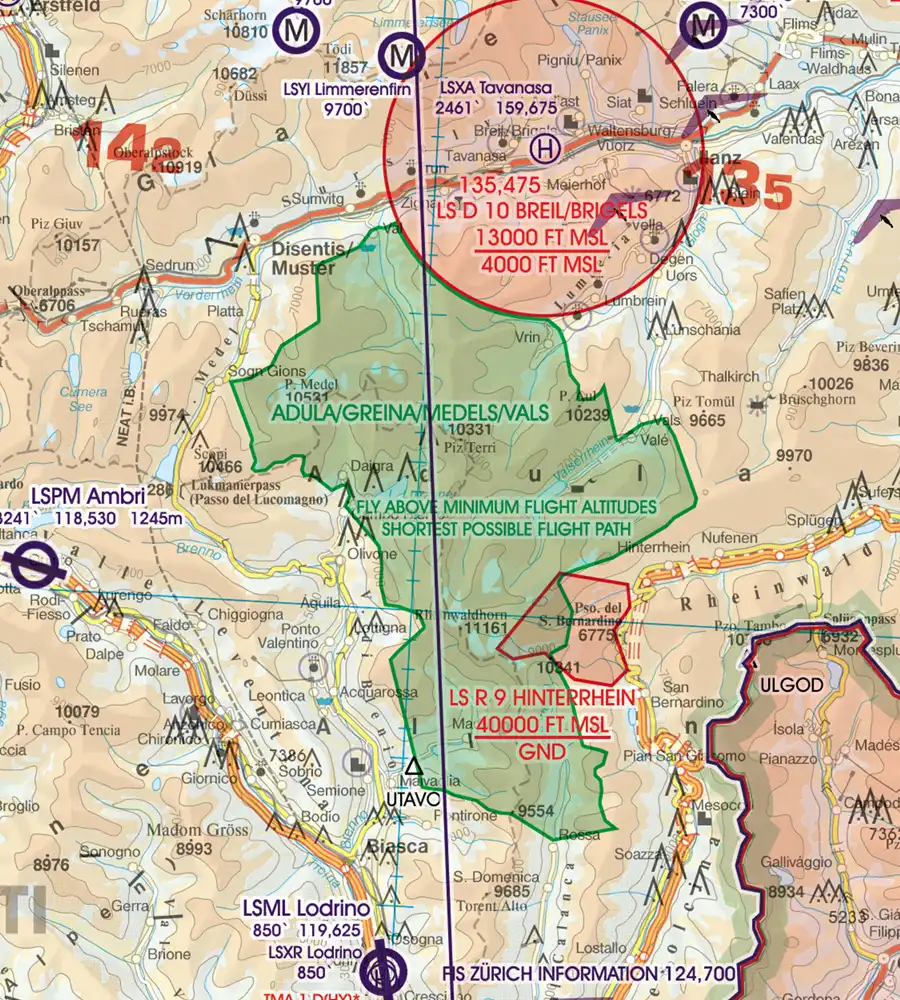 Naturschutzgebiet auf der 500k VFR ICAO Karte der Schweiz