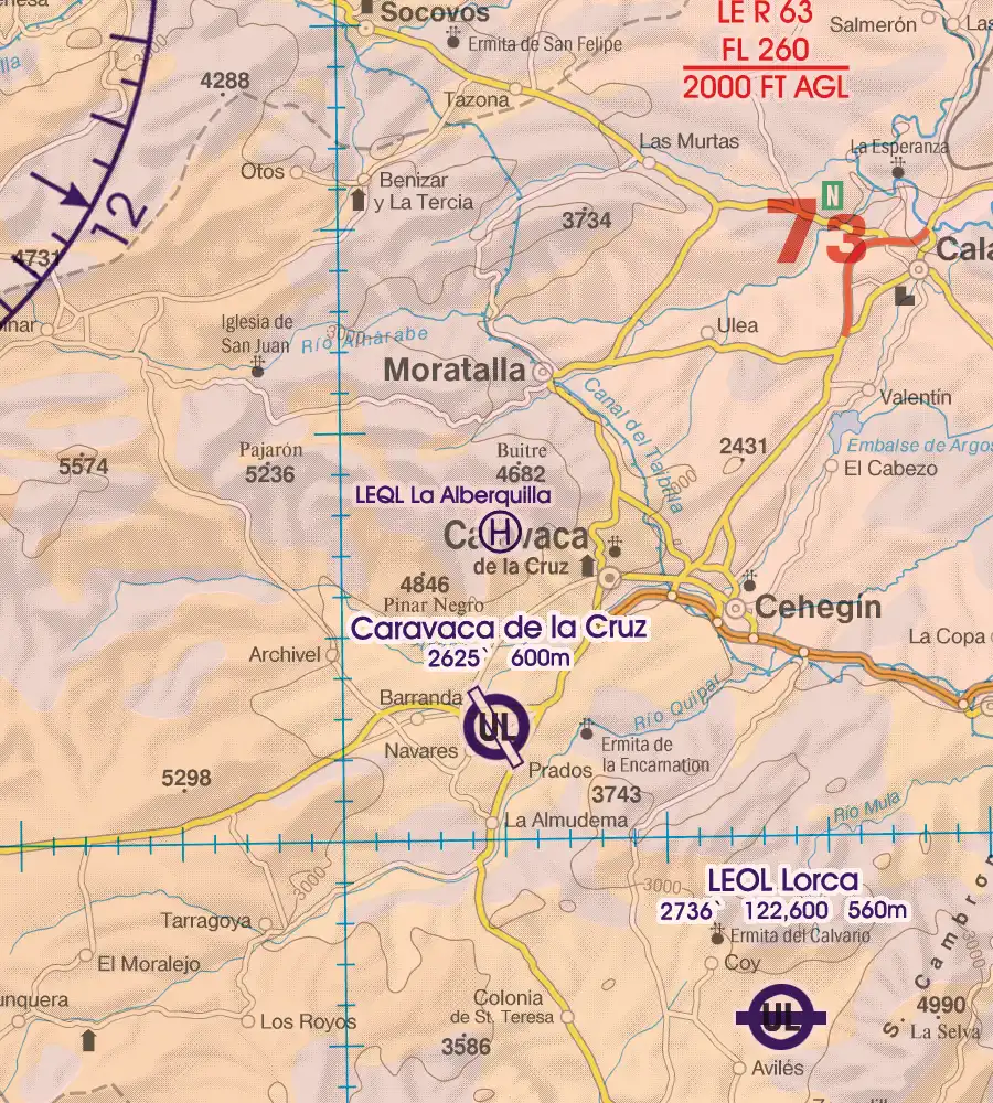 Hubschrauberlandeplatz auf der 500k VFR Karte von Spanien