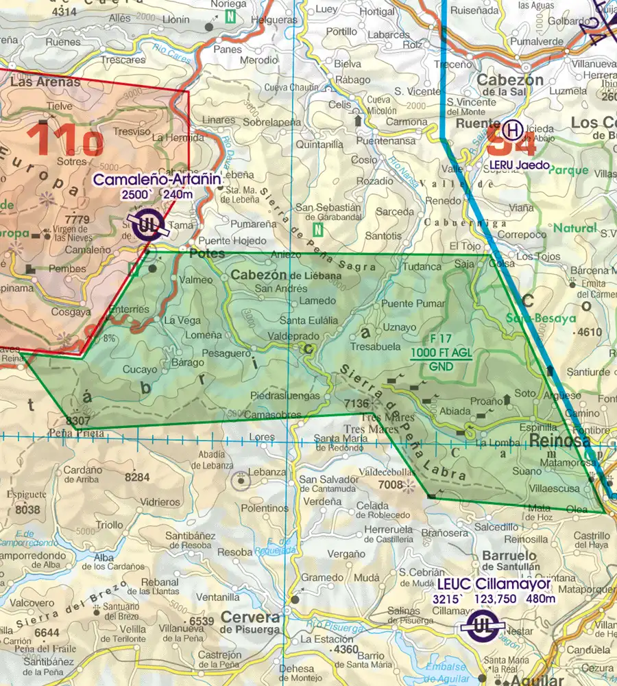 Naturschutzgebiet auf der 500k ICAO Karte von Spanien