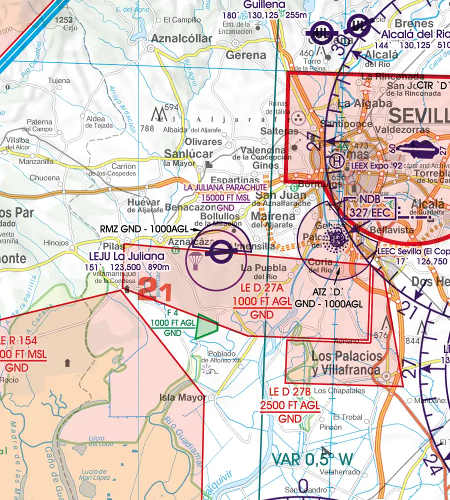Luftsportgebiet auf der VFR ICAO Karte von Spanien in 500k