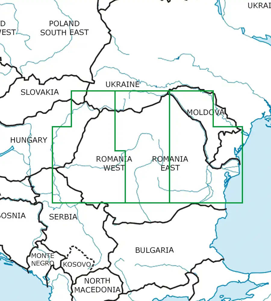 Blattschnitt von Rumänien auf der ICAO VFR Karte in 500k