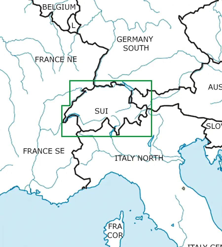 Blattschnitt der Schweiz auf der VFR ICAO Karte in 500k