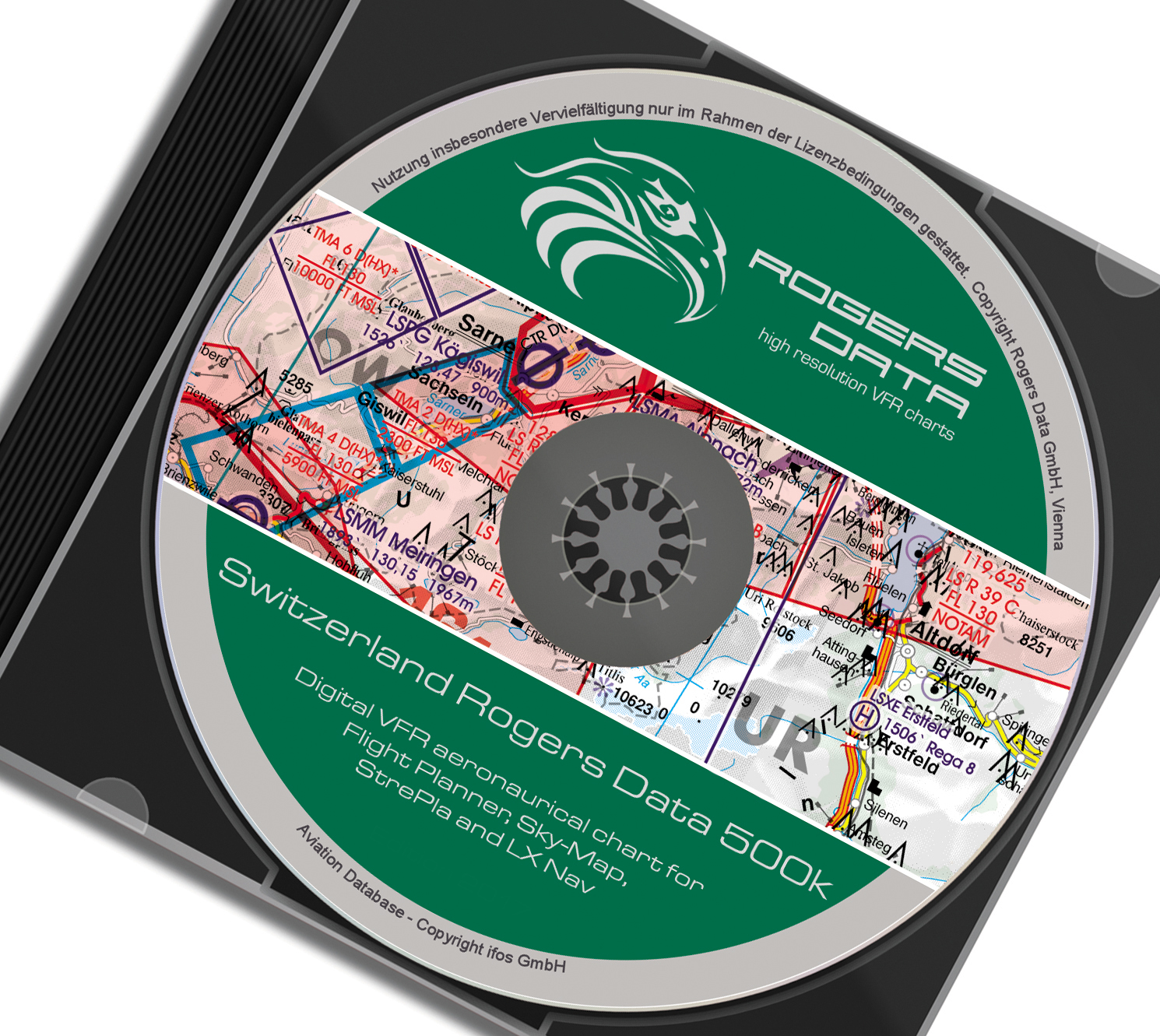 CD Schweiz VFR Luftfahrtkarte - ICAO Karte 500k - Rogers Data