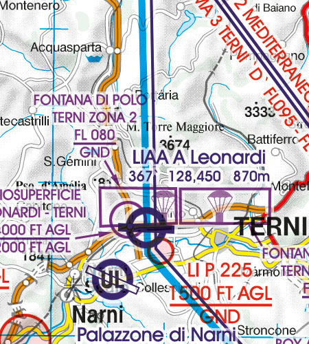 Italien VFR Luftfahrtkarte Luftsportgebiet Erholungsaktivitäten