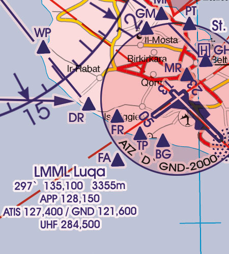 Malta Sizilien VFR Luftfahrtkarte Flughafen