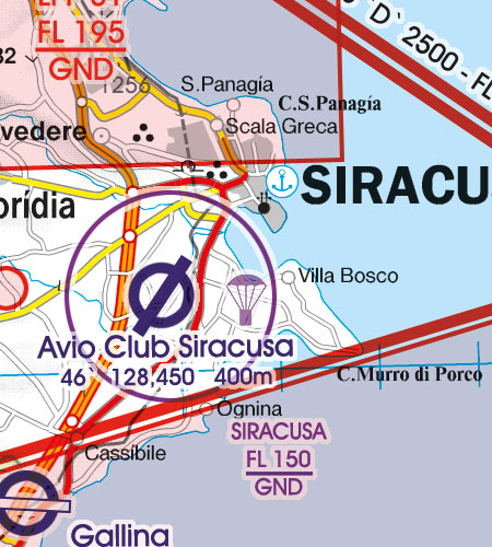 Malta Sizilien VFR Luftfahrtkarte Siracusa Flughafen