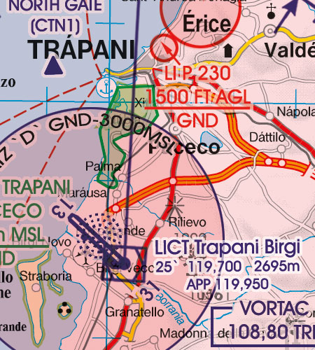 Malta Sizilien VFR Luftfahrtkarte Trapani Flughafen