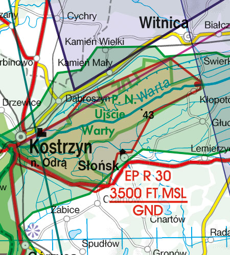Polen VFR Luftfahrtkarte Gefahrengebiet Restricted Area