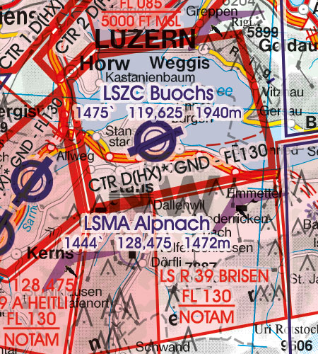 Schweiz VFR Luftfahrtkarte Militärflugplatz