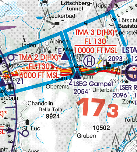 Schweiz VFR Luftfahrtkarte TMA Nahkontrollbezirk