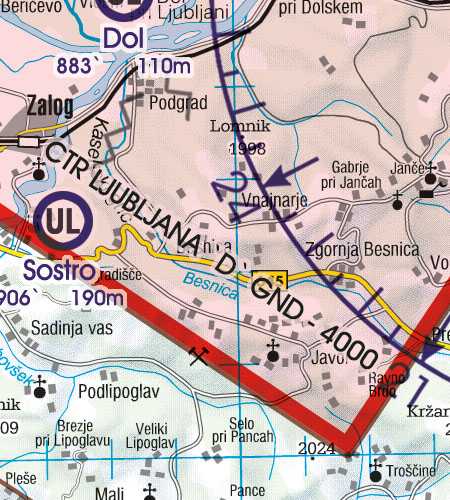Slowenien VFR Luftfahrtkarte CTR Kontrollzone Sichtflugkarte icao