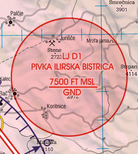 Slowenien VFR Luftfahrtkarte Flugbeschränkungsgebiet Gefahrengebiet Luftsperrgebiet