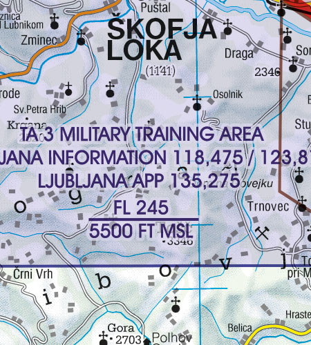Slowenien VFR Luftfahrtkarte TA Militaerische Trainingsgebiete
