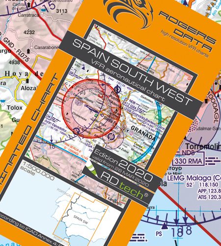 Spanien Süd West VFR Luftfahrtkarte - ICAO Karte 500k 2020